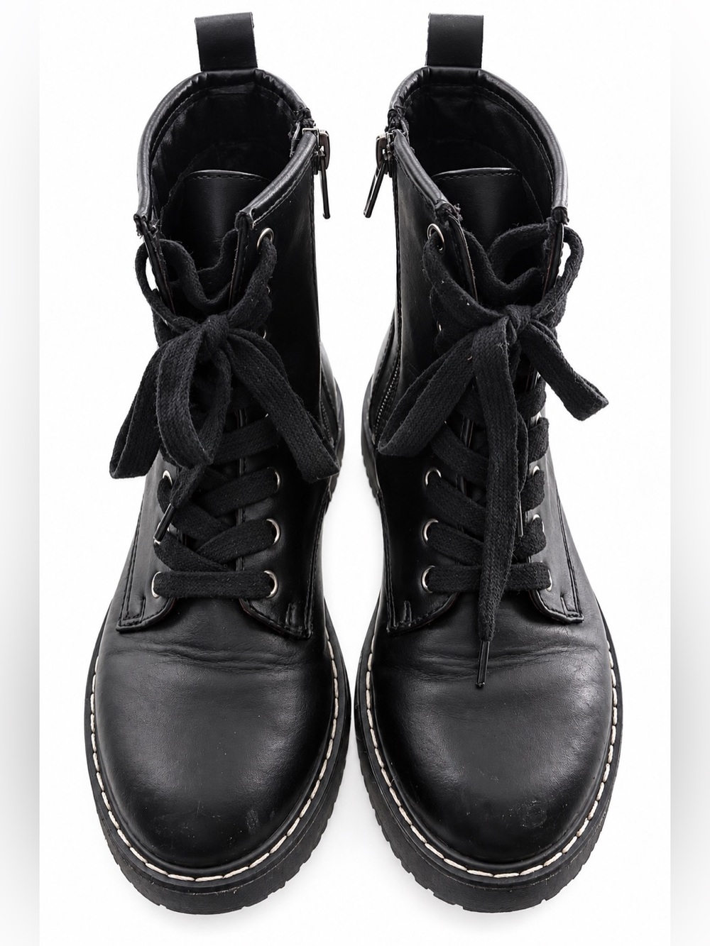 STEVE MADDEN “Madden Girl Kurrt” Black Lace-Up, Side Zip, Lug Sole Combat Boots - Picture 4 of 16